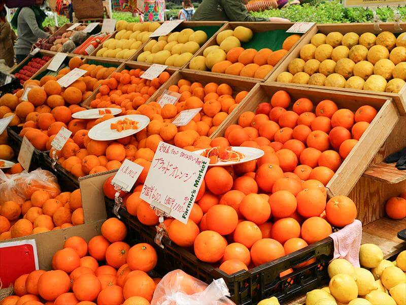 Colorful display of fresh fruit right from the farm.
